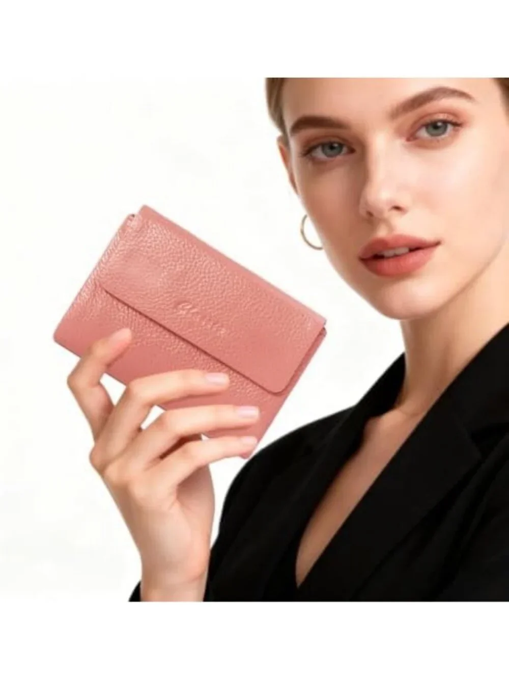 Genuine Leather Women's Bifold Wallet with Magnetic Closure & ID Window